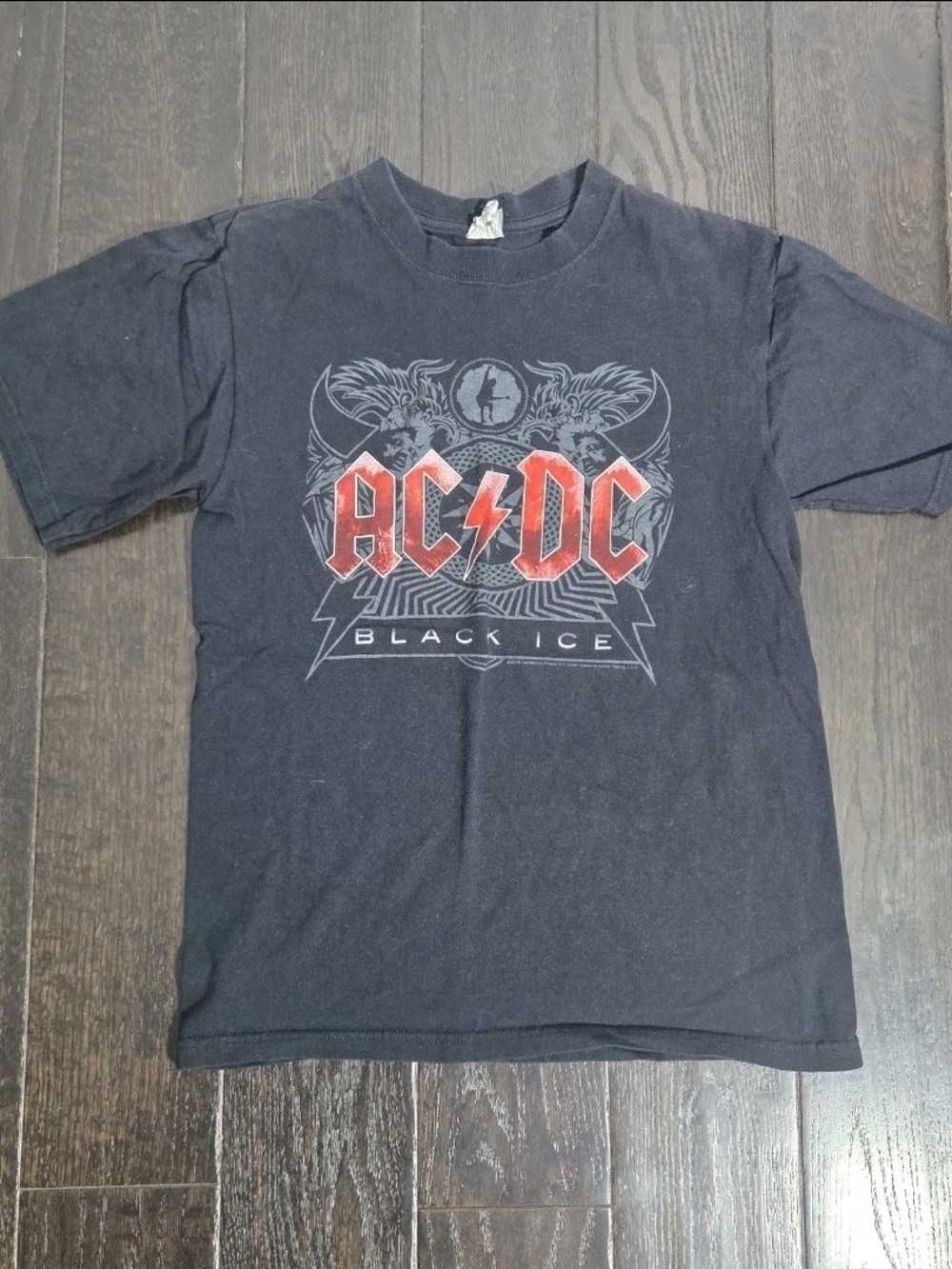 AC/DC RETRO ACDC Red Logo Mens Black Graphic Concert Shirt 100%Cotton Size Small